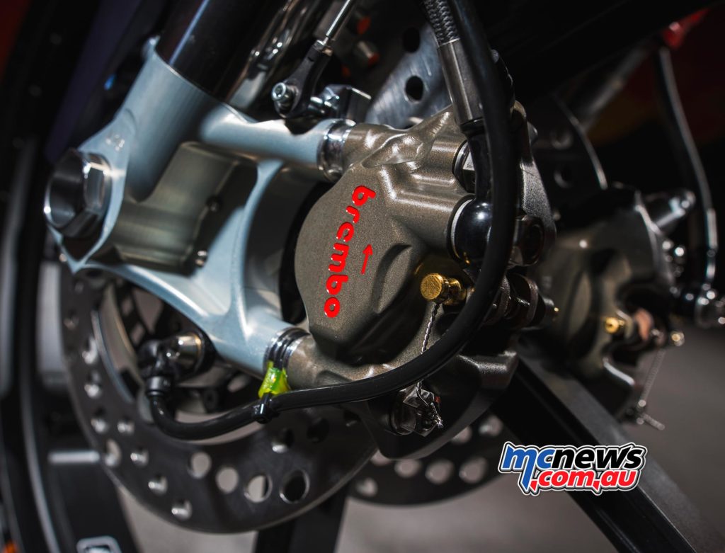 The radial mount Brembo used on the 2017 KTM RC250 Moto3 machine