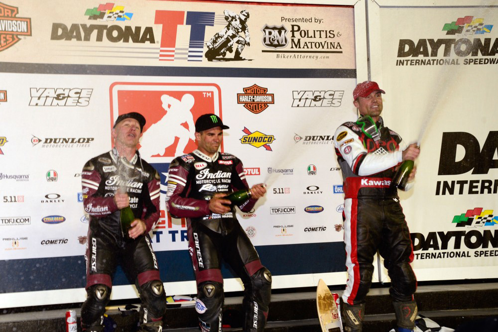 Bryan Smith, Jared Mees and Henry Wiles celebrate on the Daytona TT Podium - Image: Dave Hoenig