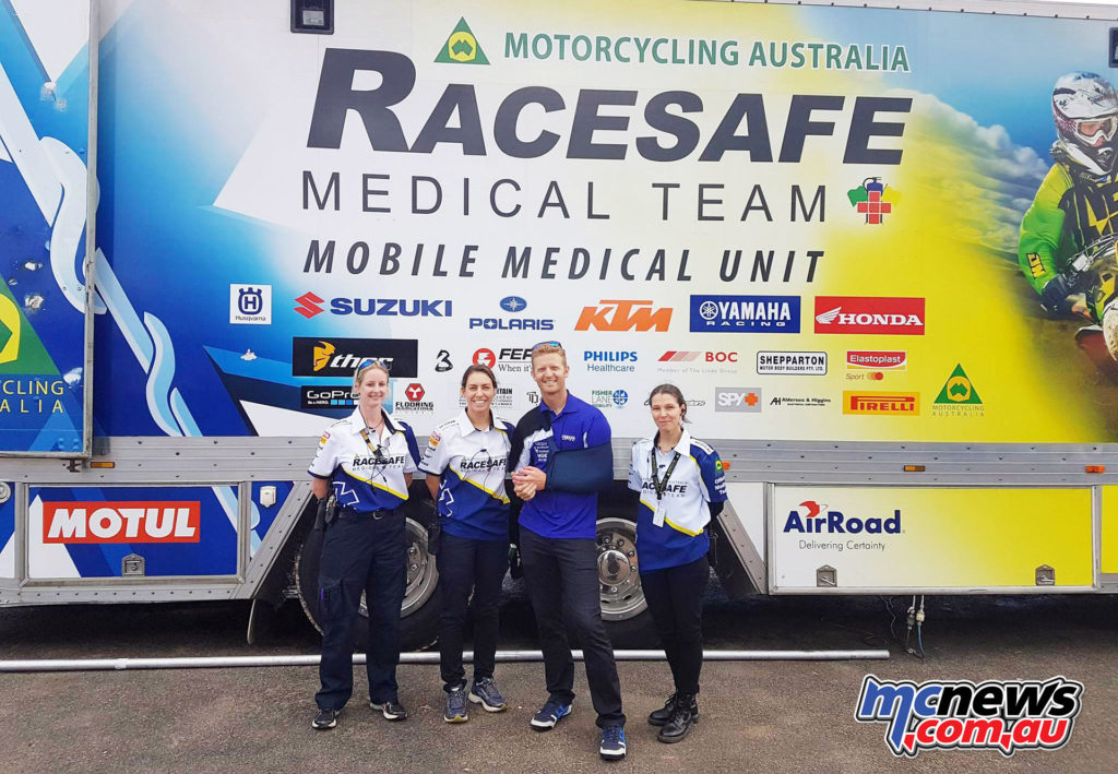 Glenn Allerton thanks RACESAFE staff for the efforts after his spill