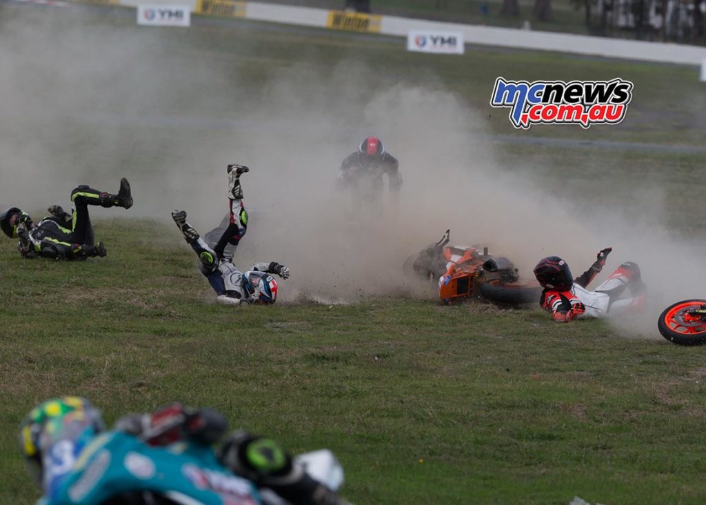 Thrills and spills in the 300 category at Winton