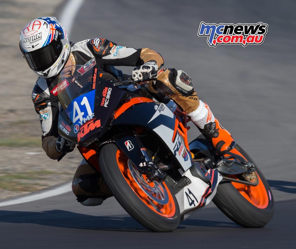 Max Croker also showed that the KTM RC390 had what it takes to compete up the front at Winton - Image by TBG