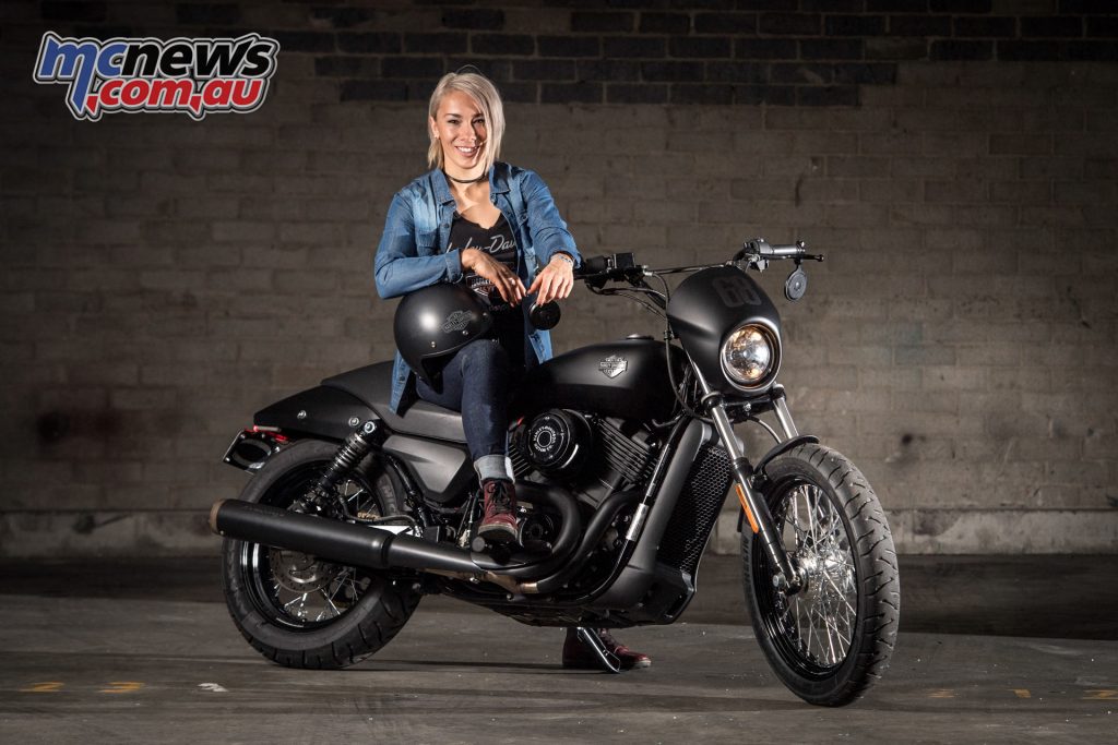 Harley brand ambassafor, BMX Champion Caroline Buchanan with her Street 500