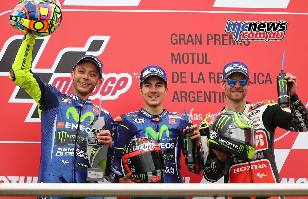 The podium at Argentina including Cal Crutchlow