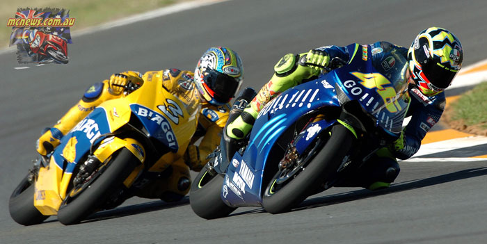 Valentino Rossi and Max Biaggi tussled at Jerez in 2004