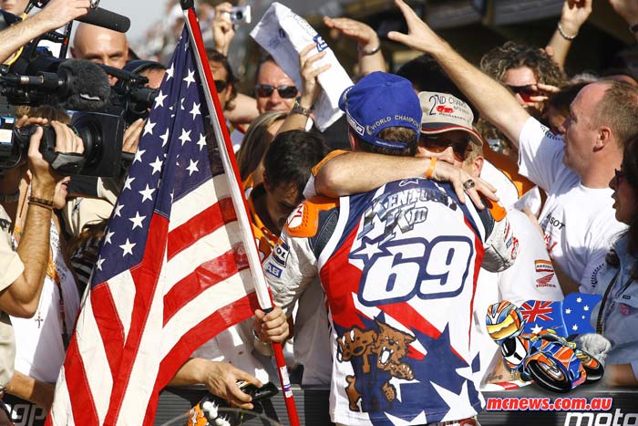 Nicky Hayden celebrates MotoGP victory in 2006