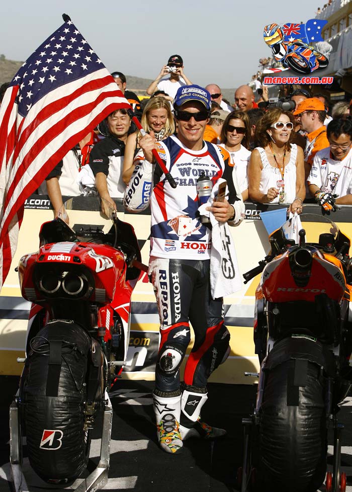 Nicky Hayden celebreates MotoGP victory in 2006