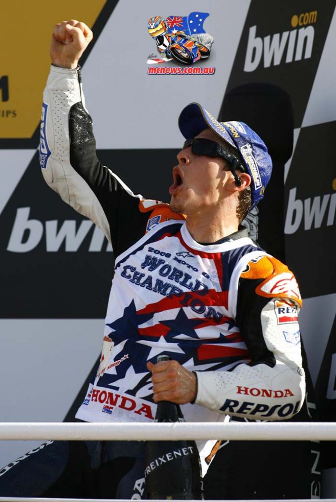 Nicky Hayden celebrates MotoGP victory in 2006