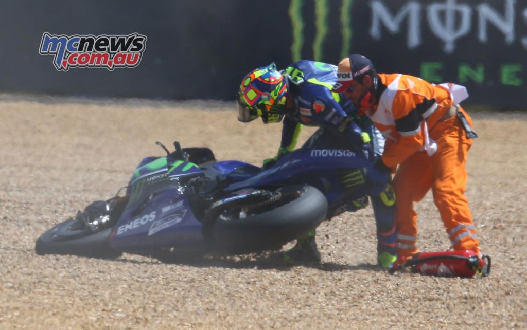 Rossi ended up playing in the gravel for the cameras