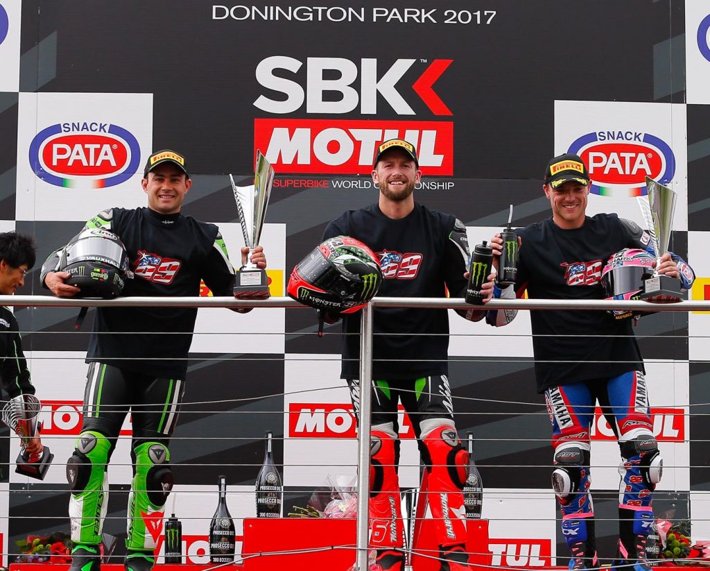 All British podium at Donington in race one with Sykes the victor from Haslam and Lowes. Podium finishers all wore t-shirts carrying Hayden’s famous number 69 in honour of the Kentucky Kid.