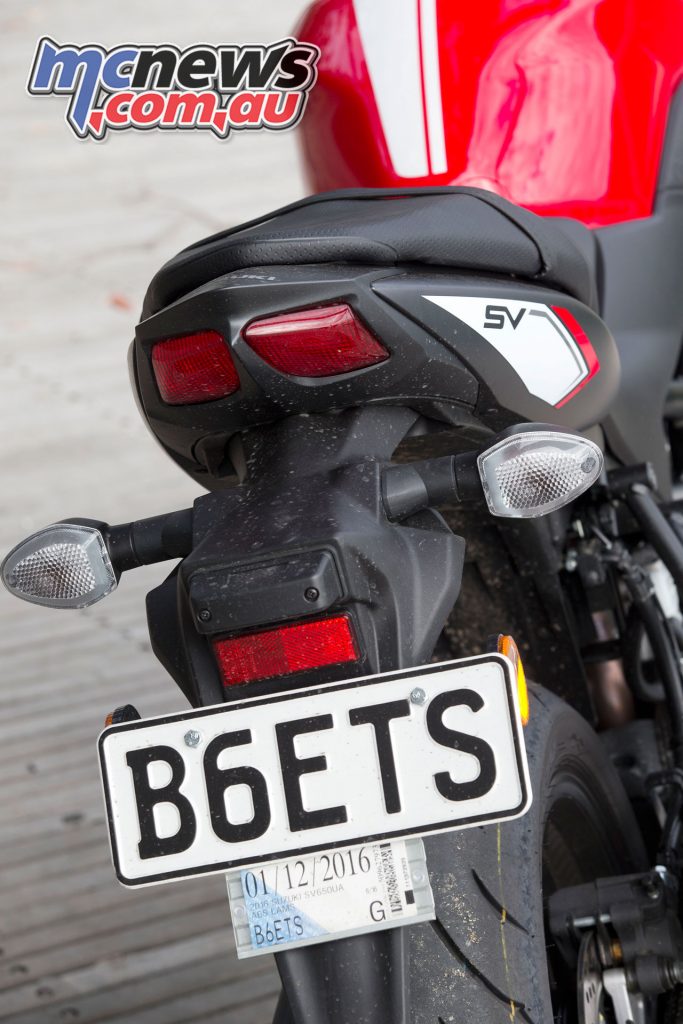 A stylish tail with distinctive lights ensure the SV650 has a sporty rear end, if you ignore the standard fender