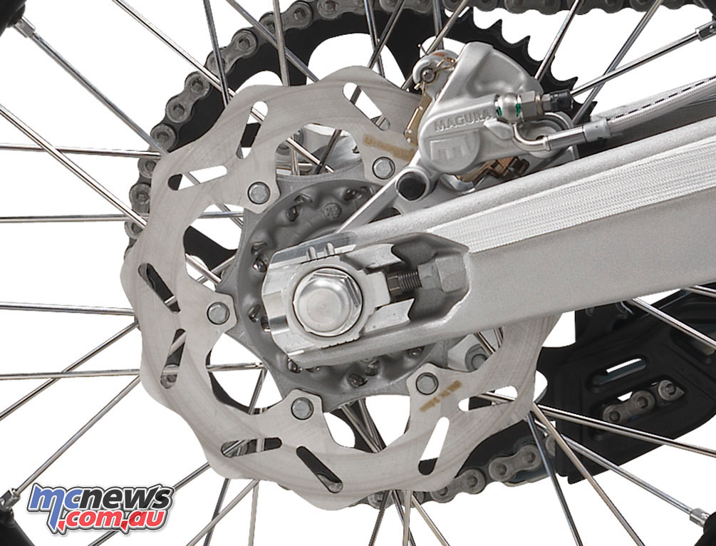 Magura brakes are found front and rear, two-piston on the front, single-piston on the rear