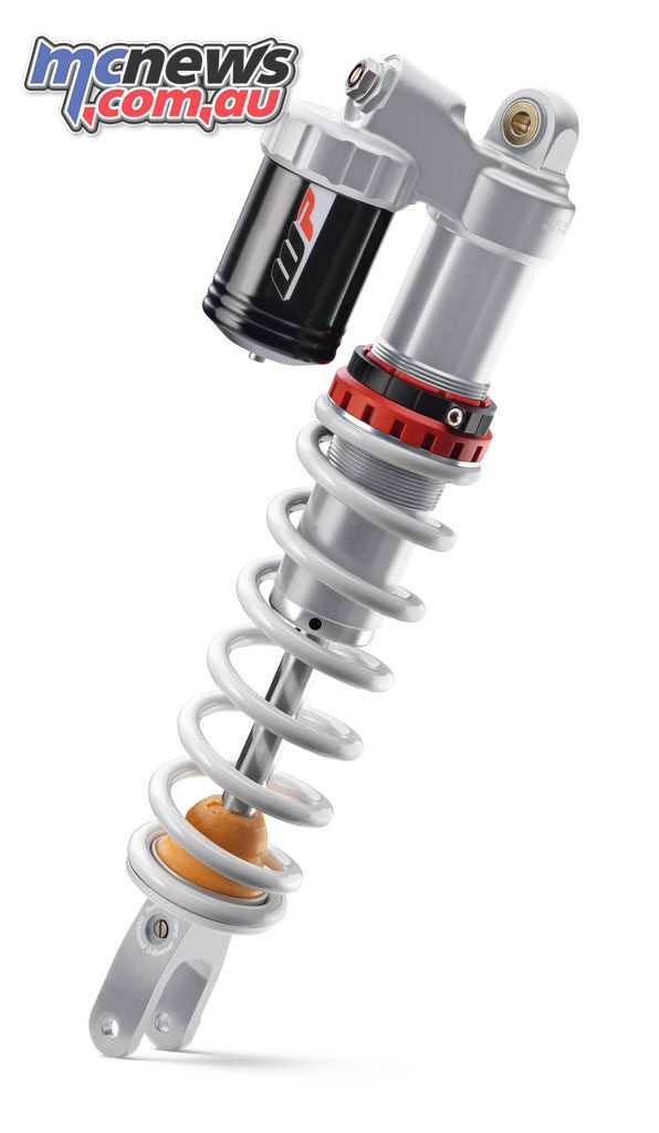WP DCC rear shock with a pressure balance inside the shock and designed for strong cooling properties to maximise performance