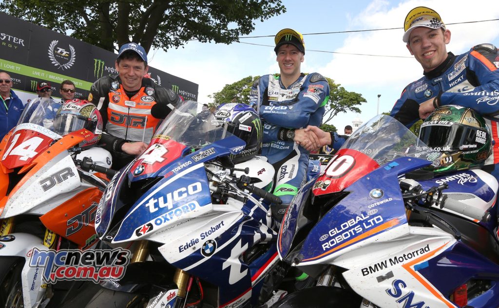 All BMW podium at the 2017 Superstock TT with Ian Hutchinson leading home Peter Hickman and Dan Kneen in third