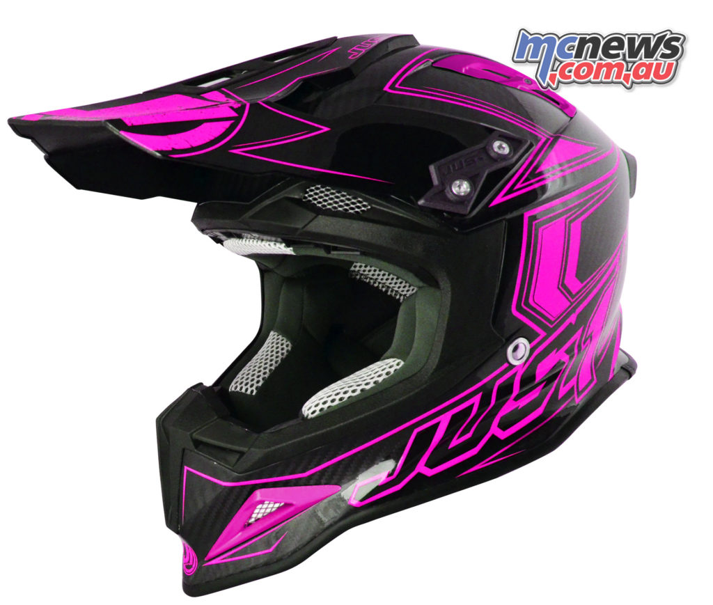 Just1 J12 Carbon Fluro Helmet in Fluro Pink