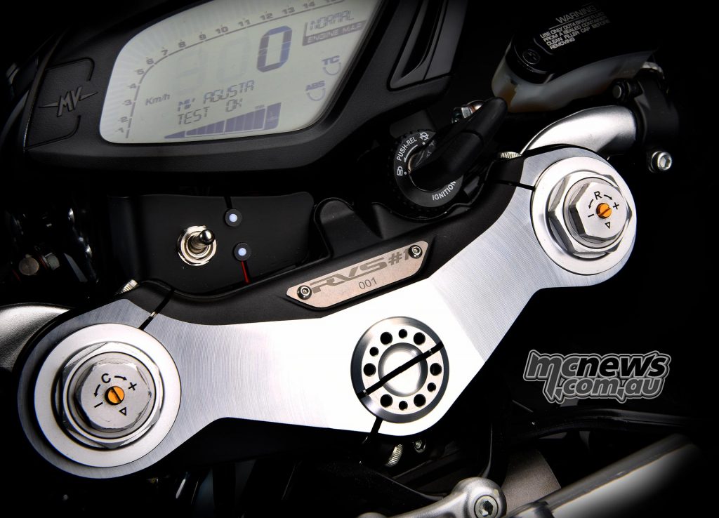 The RVS#1 will feature a titanium numbered plate on the CNC machined triple clamp
