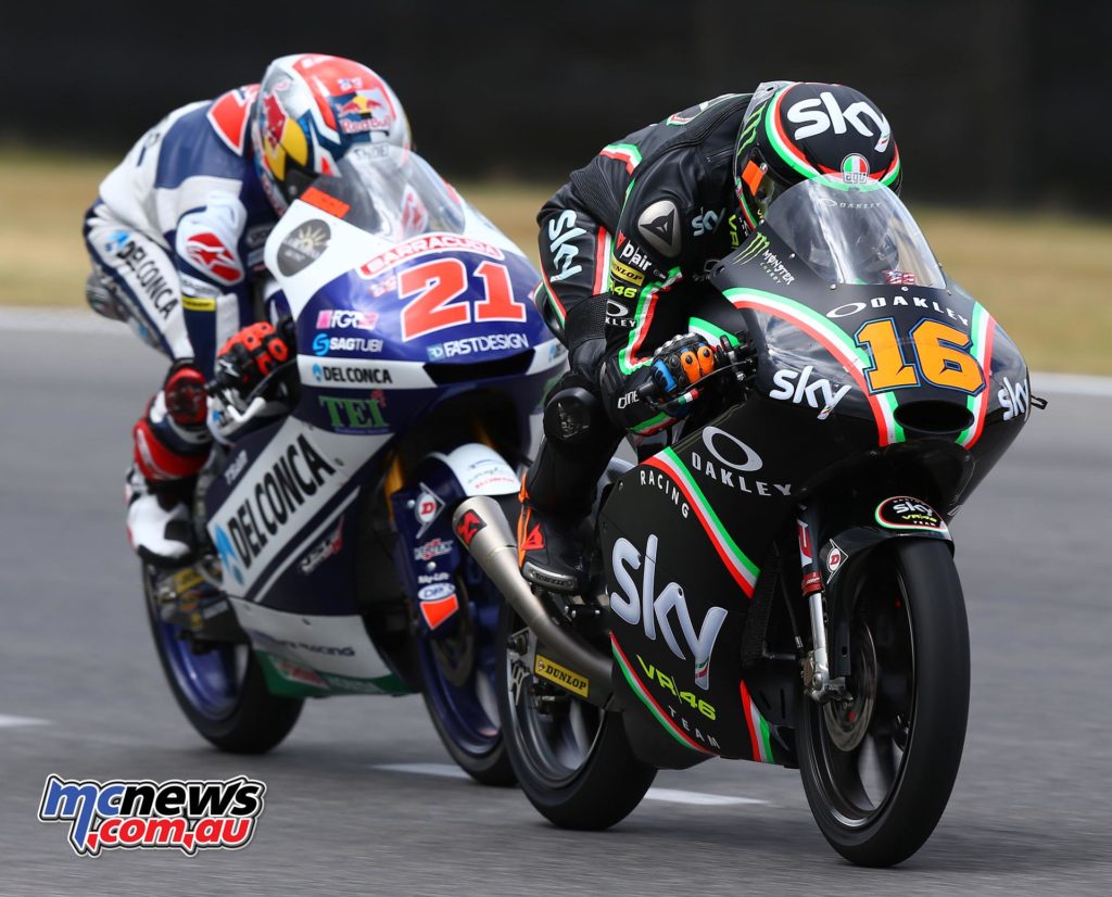 Andrea Migno (ITA - KTM), and Fabio Di Giannantonio fight it out at Mugello - Image by AJRN
