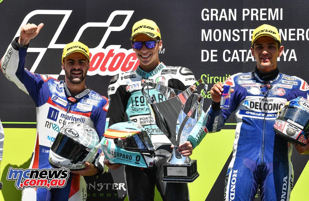 Moto3 Race Results Joan Mir (SPA - Honda) 42'11.846 Romano Fenati (ITA - Honda) + 0.191 Jorge Martín (SPA - Honda + 0.279