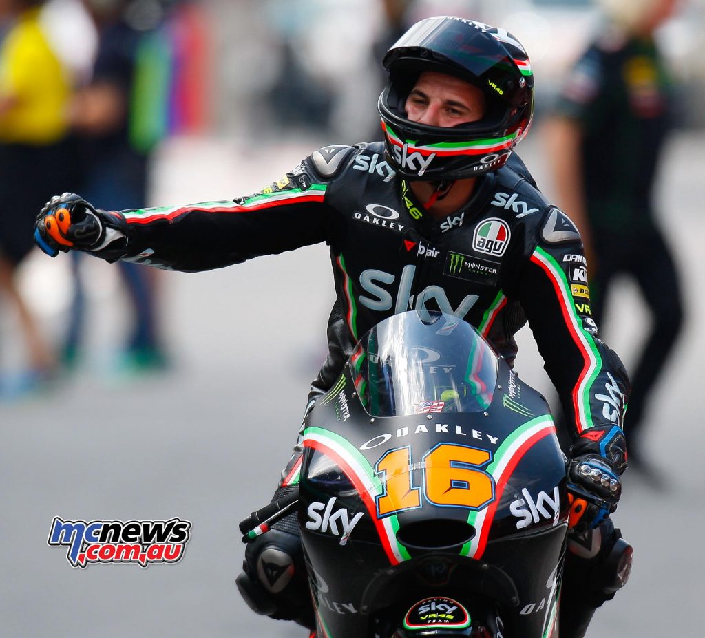 Andrea Migno celebrates victory at Mugello