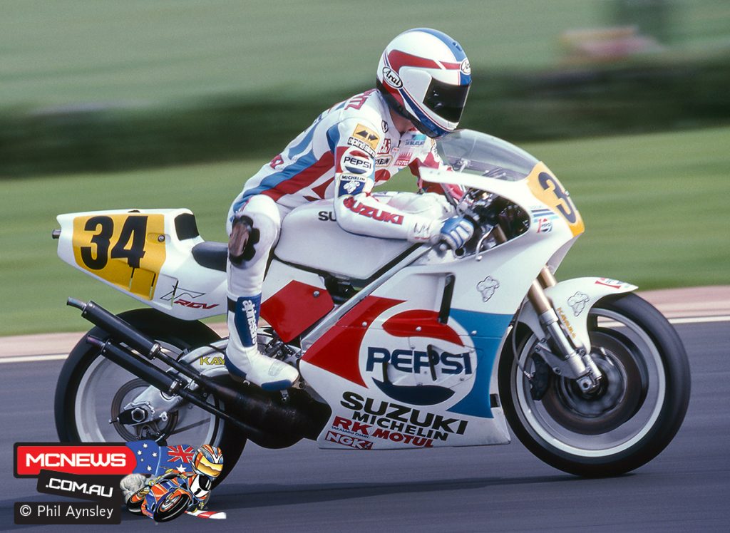 Kevin Schwantz on the Suzuki at the Phillip Island Grand Prix in 1989 - Image by Phil Aynsley