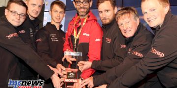 Pictured left to right are Josh Taylor (Norton), Dom Murfin (Norton), Sunni Wilson (Norton), Fabrizio D’Ottavi, Motul Associate Motorsport Manager, Johnny Cusack (Norton), Mick Grant (Norton), Ian Mackman (Norton).