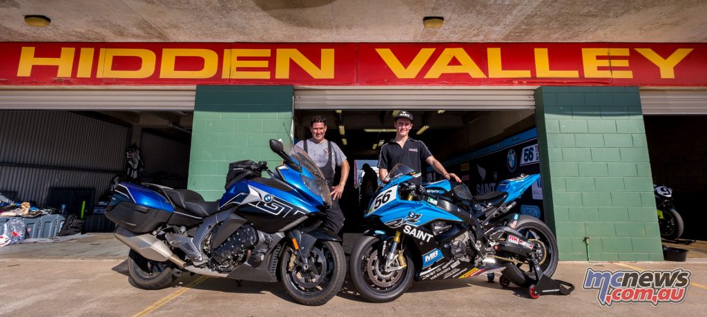 Trev parked the K 1600 GT up next to Troy Guenther's NextGen Motorsports S 1000 RR for a photo when he arrived in Darwin. Image by TBG