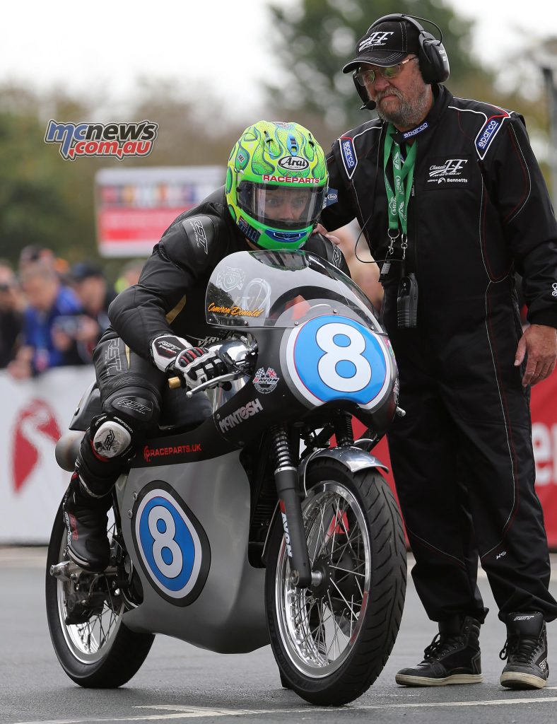 Cameron Donald on the McIntosh Racing New Zealand / Mr Pete Bloore Raceparts UK Ltd 350 Manx Norton. Stephen Davison