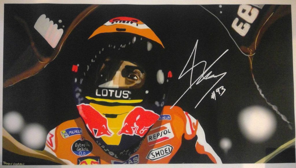 Bidding for this signed painting of Marc Marquez will start at $250.
