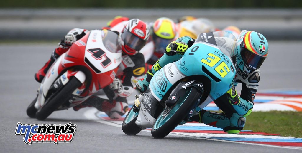 Joan Mir leads the Moto3 field at Brno