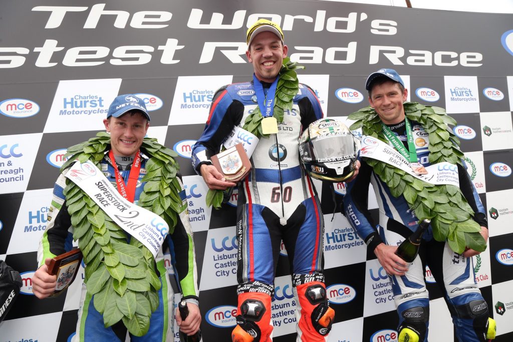 Peter Hickman on the Superstock podium