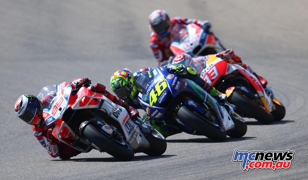 Jorge Lorenzo leads Rosso and Marquez at Aragon - Image by AJRN
