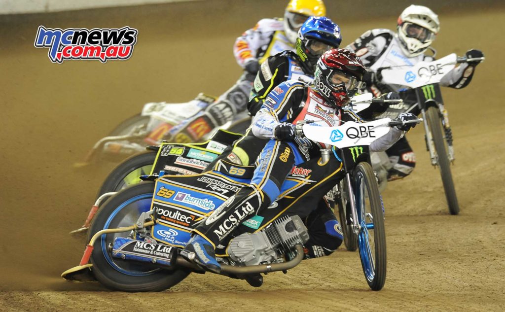 Jason Doyle leading heat one at the Melbourne FIM Speedway GP 2017 - Image by Colin Rosewarne