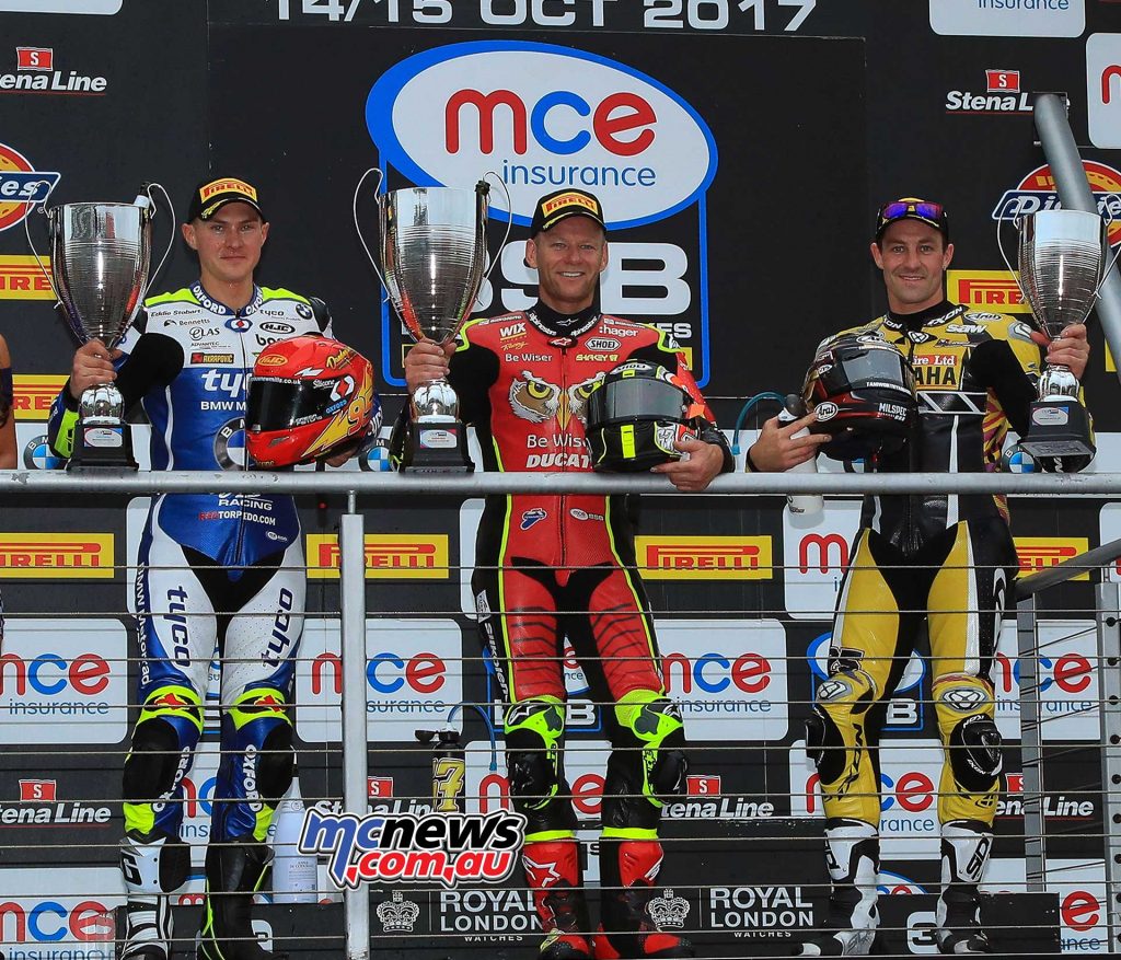 BSB 2017 - Brands Hatch Final - Race Two Shane Byrne (Be Wiser Ducati) Christian Iddon (Tyco BMW) +0.524s James Ellison (McAMS Yamaha) +1.406s