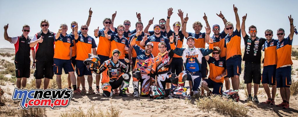 The KTM Team celebrate Walkner's victory