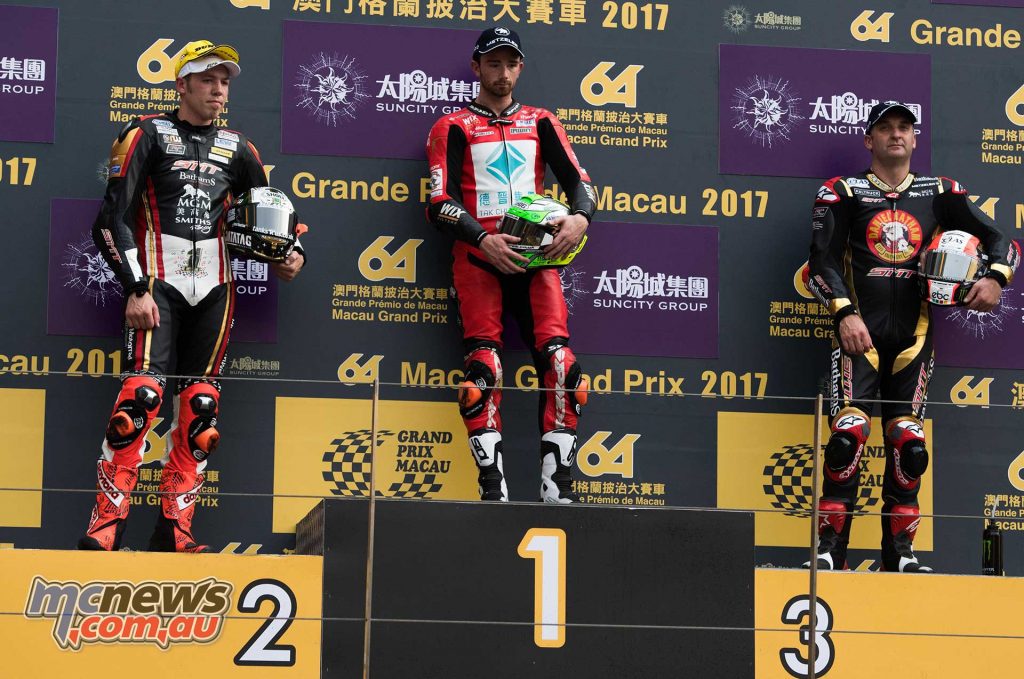 2017 Macau Grand Prix Results Glenn Irwin - Ducati Peter Hickman - BMW +1.312 Michael Rutter - BMW +8.676