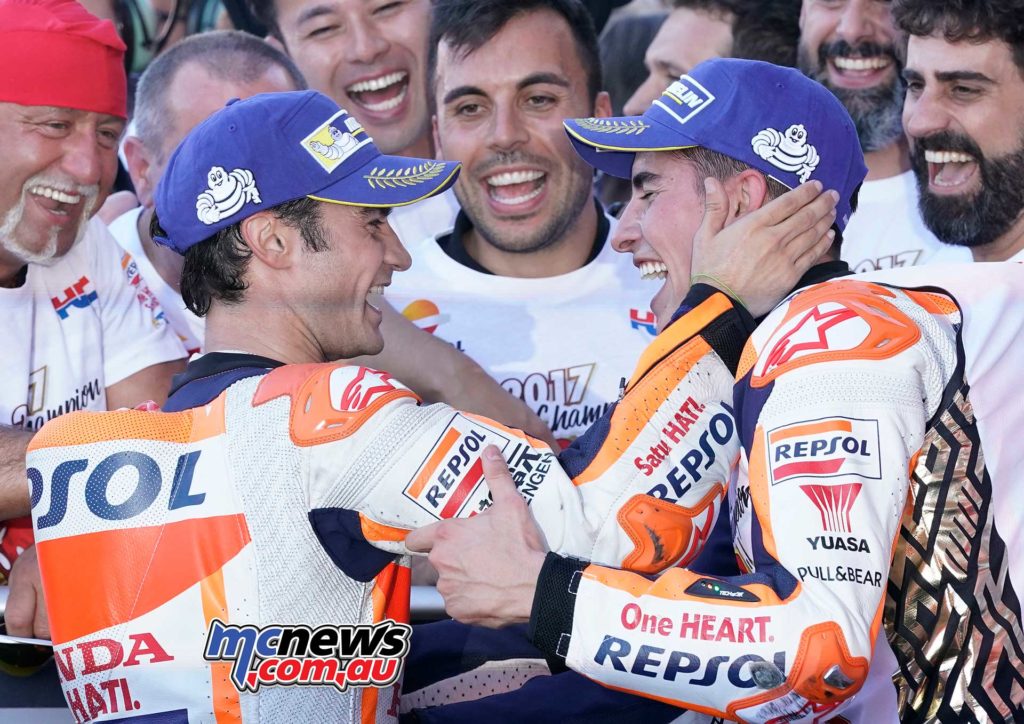 Dani Pedrosa wins the Valencia MotoGP Finale while teammate Marc Marquez is crowned 2017 MotoGP World Champion