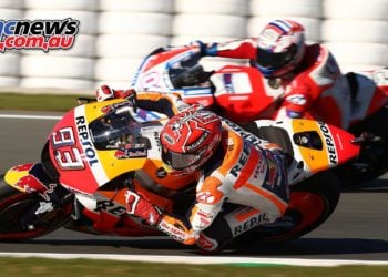 The titanic tussle between Marquez and Dovizioso ended prematurely when Dovizioso ran off into the Valencia gravel - Image by AJRN