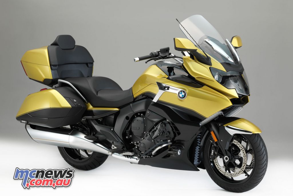 BMW's 2018 K 1600 Grand America in Blackstorm metallic/Austin Yellow metallic