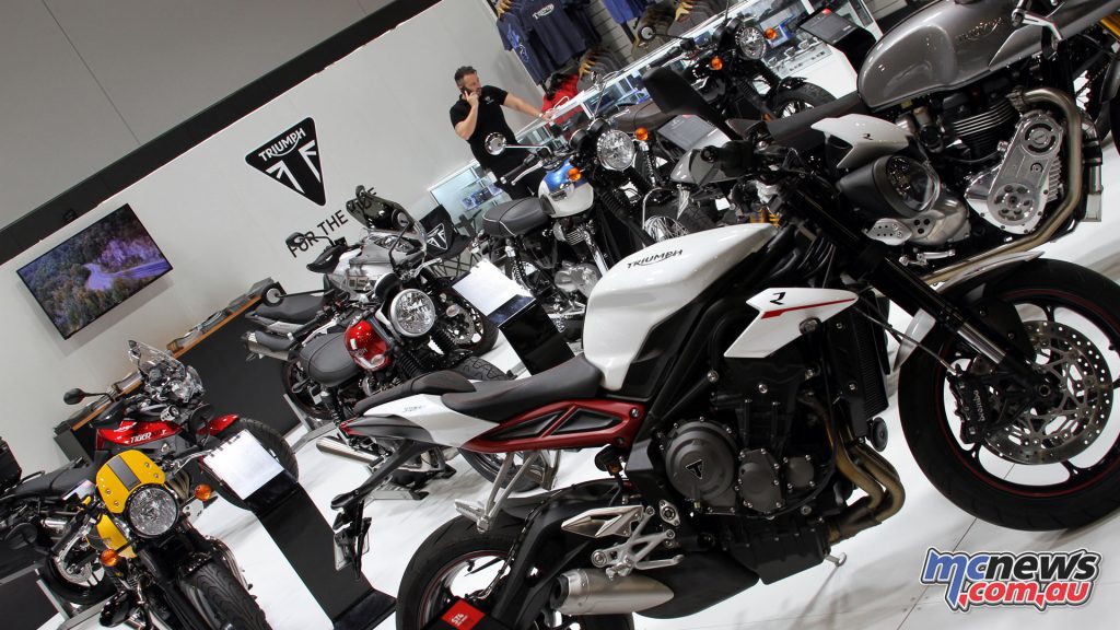 The first display inside the doors of the Sydney Motorcycle Show was the Triumph Motorcycles stand, where Troy Bayliss officially introduced the show