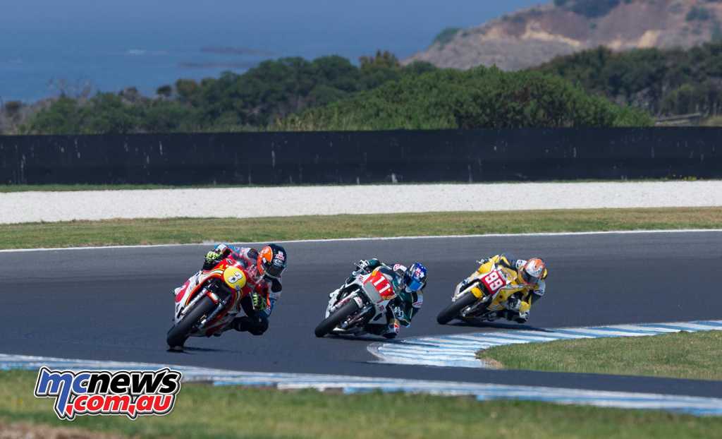 David Johnson leads Troy Corser and Jeremy McWilliams - Island Classic 2018 - International Challenge Race One - Image by TBG