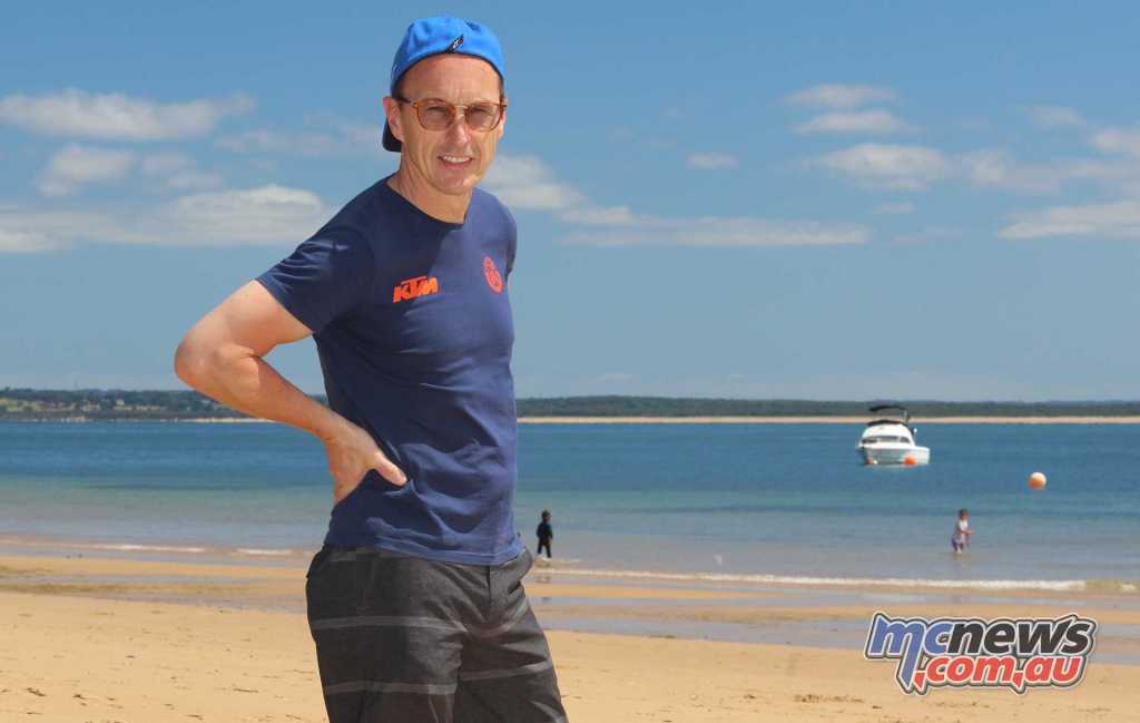 Jeremy McWilliams enjoying the beach at Phillip Island ahead of this weekend's intense competition