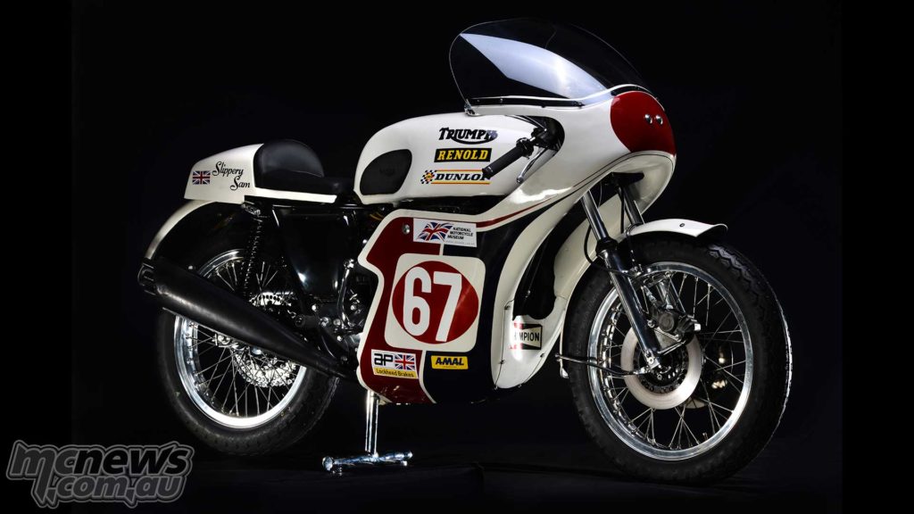 'Slippery Sam' is known for winning five consecutive production 750 cc class TT races at the Isle of Man between 1971 and 1975. The machine, which was displayed at the National Motorcycle Museum, was destroyed in a fire during 2003, but has since been completely rebuilt