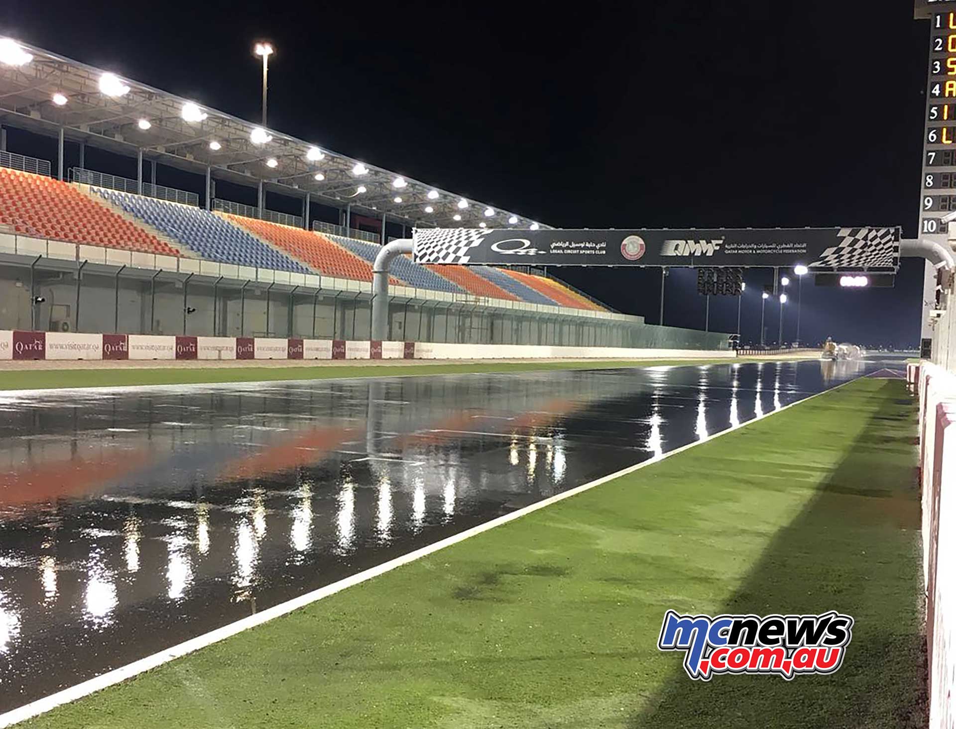Losail International Circuit wet under floodlighting