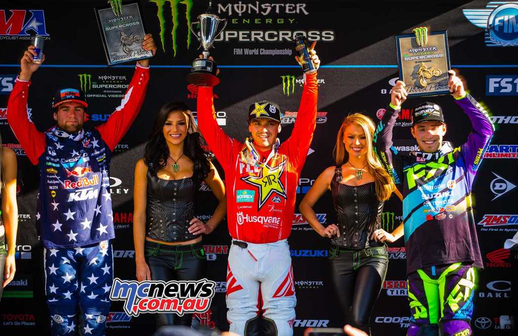 AMA SX 2018 - Round 15 250SX Podium - Osborne took the top spot, from Smith and Peters