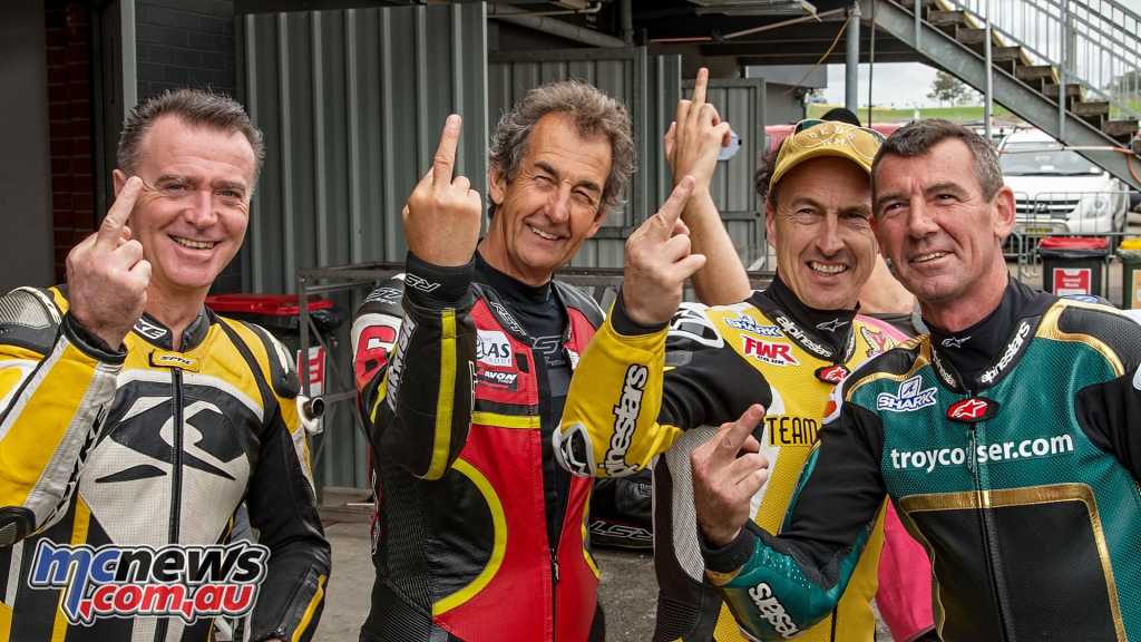 A few of the larrikins saying ‘Hi' (L-R Franki Chili, Steve Parrish Jeremy McWilliams and Troy Corser