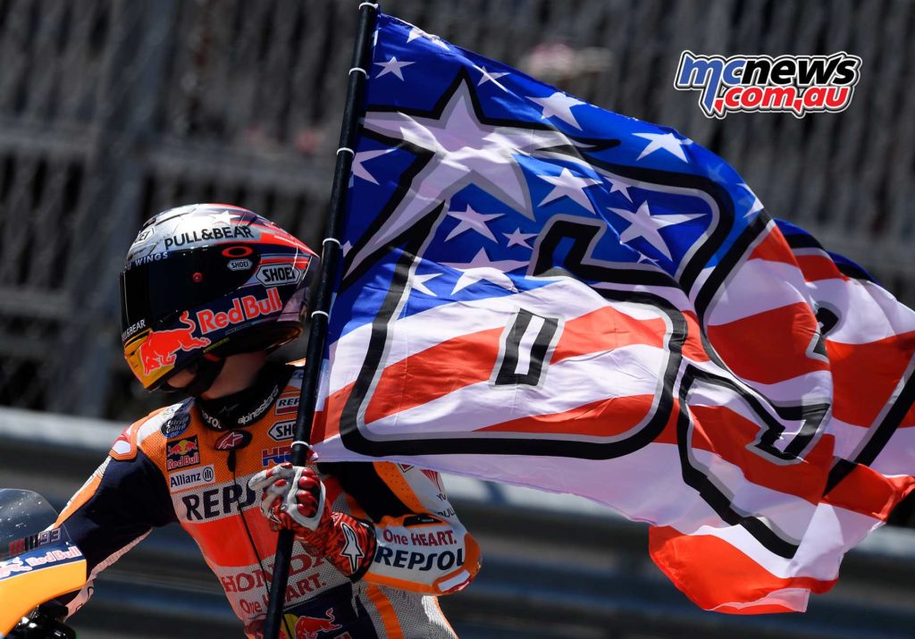 Marc Marquez carried a Nicky Hayden flag in Texas