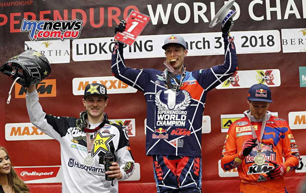 Final Standings SuperEnduro 2018 after 5 of 5 rounds Cody Webb (USA), KTM, 240 points 2. Billy Bolt (GBR), Husqvarna, 226 pts 3. Taddy Blazusiak (USA), KTM, 225 pts