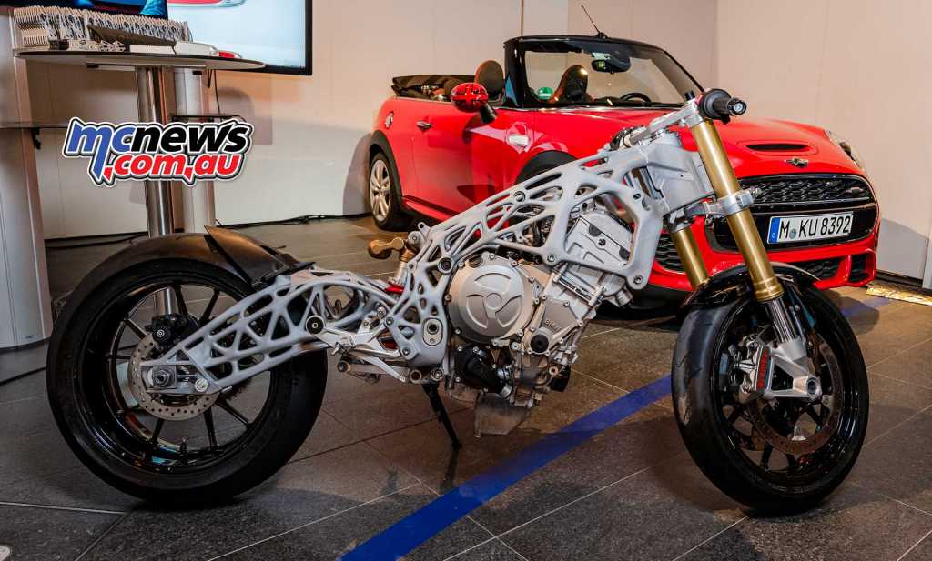 3D printed motorcycle frame shown by BMW at an event in Mallorca this week