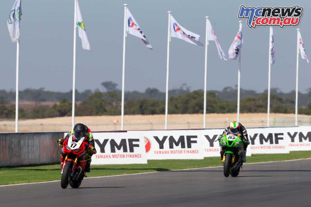 Bryan Staring chasing Troy Herfoss at The Bend in race two - TBG Image