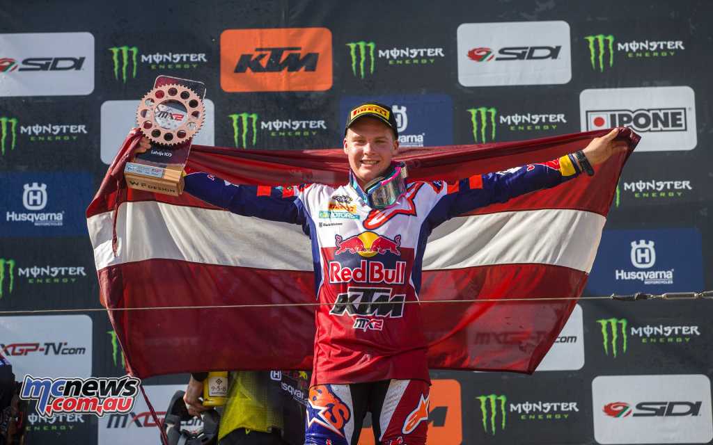 Pauls Jonass was third overall on the MX2 podium