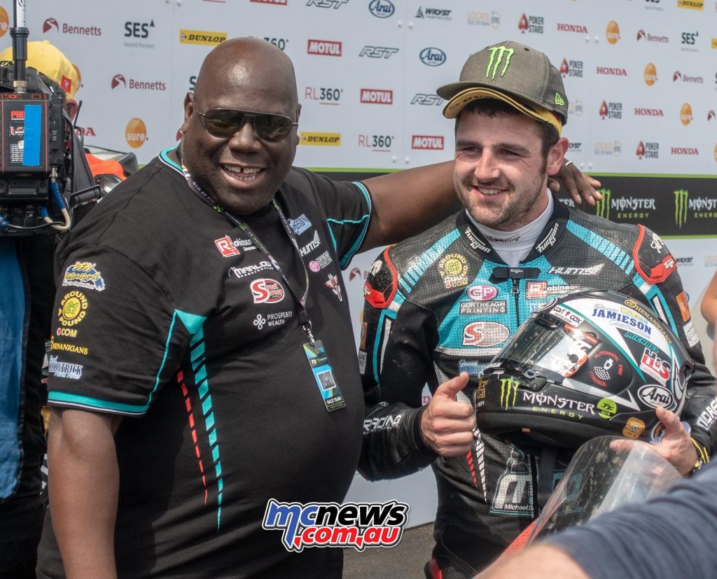 Michael Dunlop with Team sponsor Carl Cox